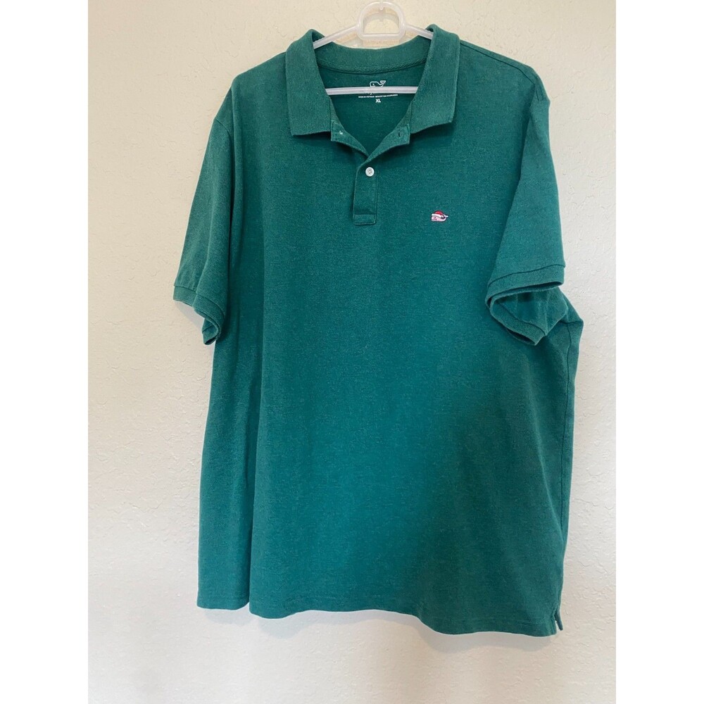 Vineyard Vines Mens Medium XL Teal Green Short Sleeve Pique Whale Logo Polo